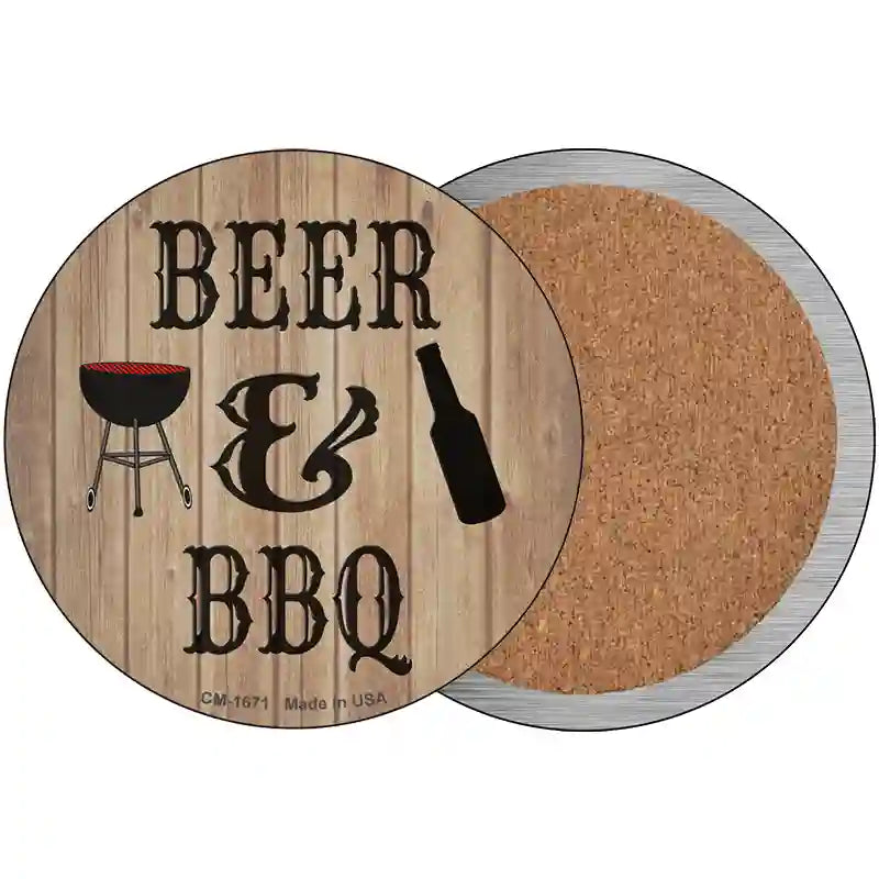 Beer And BBQ Novelty Metal Circular Sign 3.5" (CC)