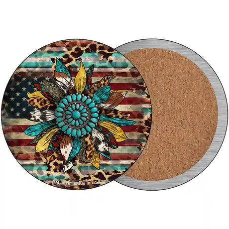 Turquoise Concho Sunflower Novelty Metal Circle Sign 3.5" (CC)