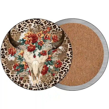 Cow Skull In Flowers Novelty Metal Circle Sign 3.5" (CC)