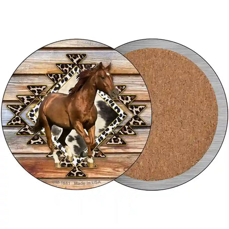 Horse On Aztec Print Novelty Metal Circle Sign 3.5" (CC)