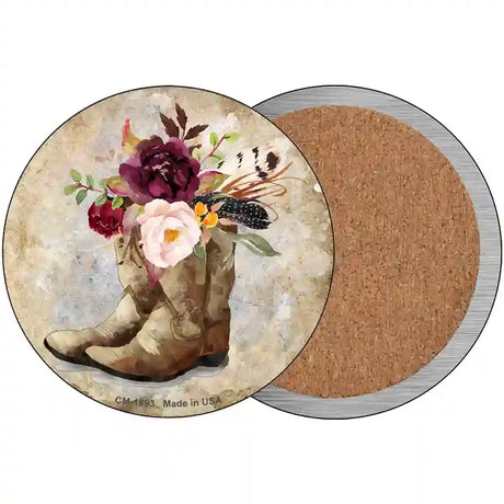 Flowers In Boots Novelty Metal Circle Sign 3.5" (CC)