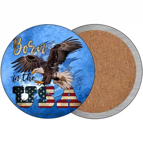 Eagle Born In The USA Blue Novelty Metal Circle Sign 3.5" (CC)