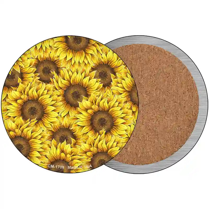 Sunflowers Filled Novelty Metal Circle Sign 3.5" (CC)