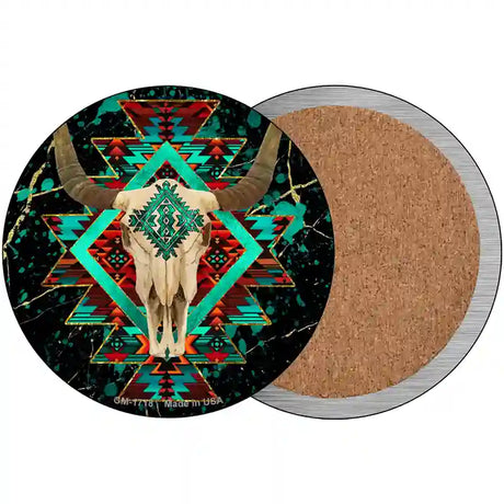 Cow Skull Dark Aztec Novelty Metal Circle Sign 3.5" (CC)