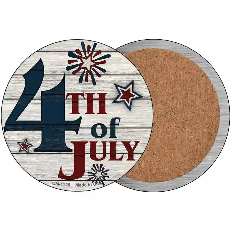 4th Of July White Wood Novelty Metal Circle Sign 3.5" (CC)