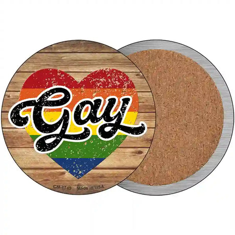 Gay Heart On Wood Novelty Metal Circle Sign 3.5" (CC)