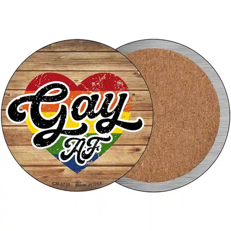 Gay AF Heart On Wood Novelty Metal Circle Sign 3.5" (CC)