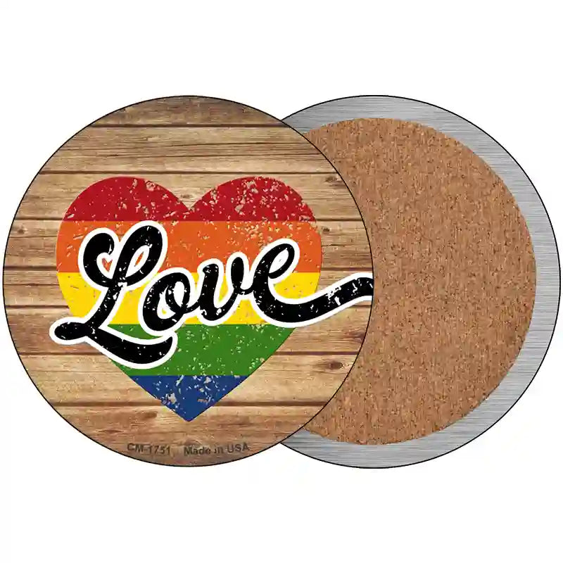 Love Heart On Wood Novelty Metal Circle Sign 3.5" (CC)