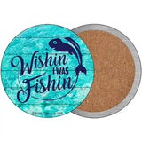 Wishin I Was Fishin Water Background Novelty Metal Circle Sign 3.5" (CC)