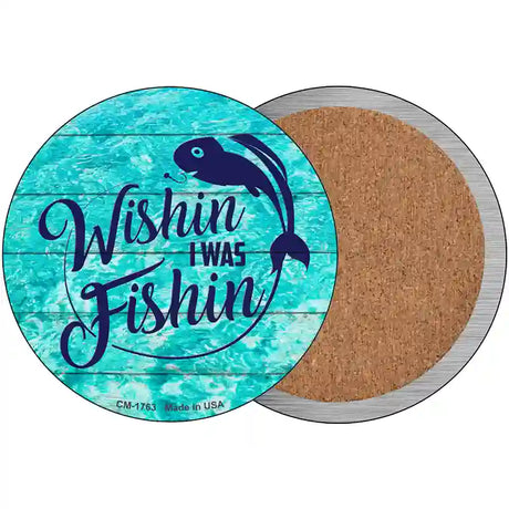 Wishin I Was Fishin Water Background Novelty Metal Circle Sign 3.5" (CC)