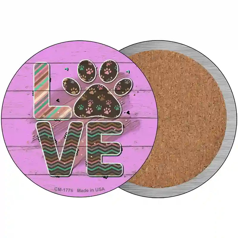 Love Paw Print Novelty Metal Circle Sign 3.5" (CC)