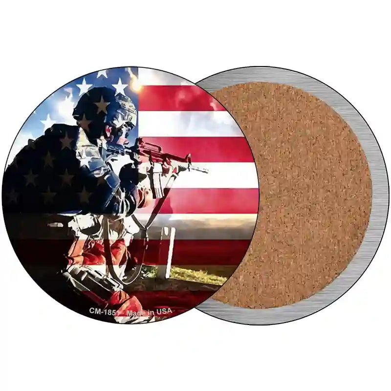 Soldier American Flag Novelty Metal Circle Sign C-1851 3.5" (CC)