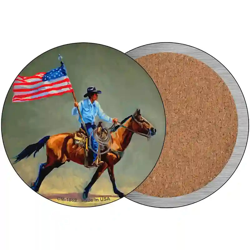 Horse Rider With Flag Novelty Metal Circle Sign C-1869 3.5" (CC)