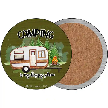 Camping Is My Happy Place Novelty Metal Circle Sign 3.5" (CC)