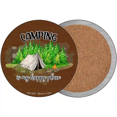 Camping Is My Happy Place Tent Novelty Metal Circle Sign 3.5" (CC)