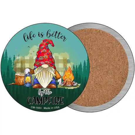 Better By The Campfire Gnome Novelty Metal Circle Sign 3.5" (CC)