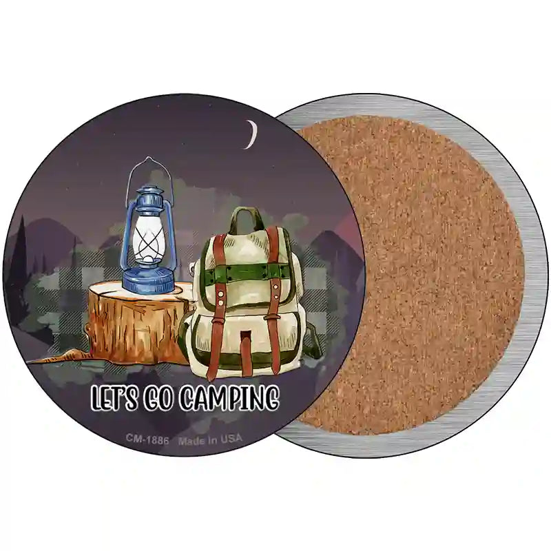 Lets Go Camping Novelty Metal Circle Sign 3.5" (CC)