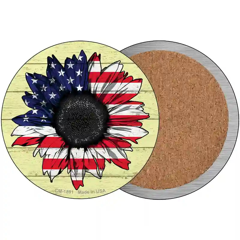 American Flag Sunflower Novelty Metal Circle Sign 3.5" (CC)