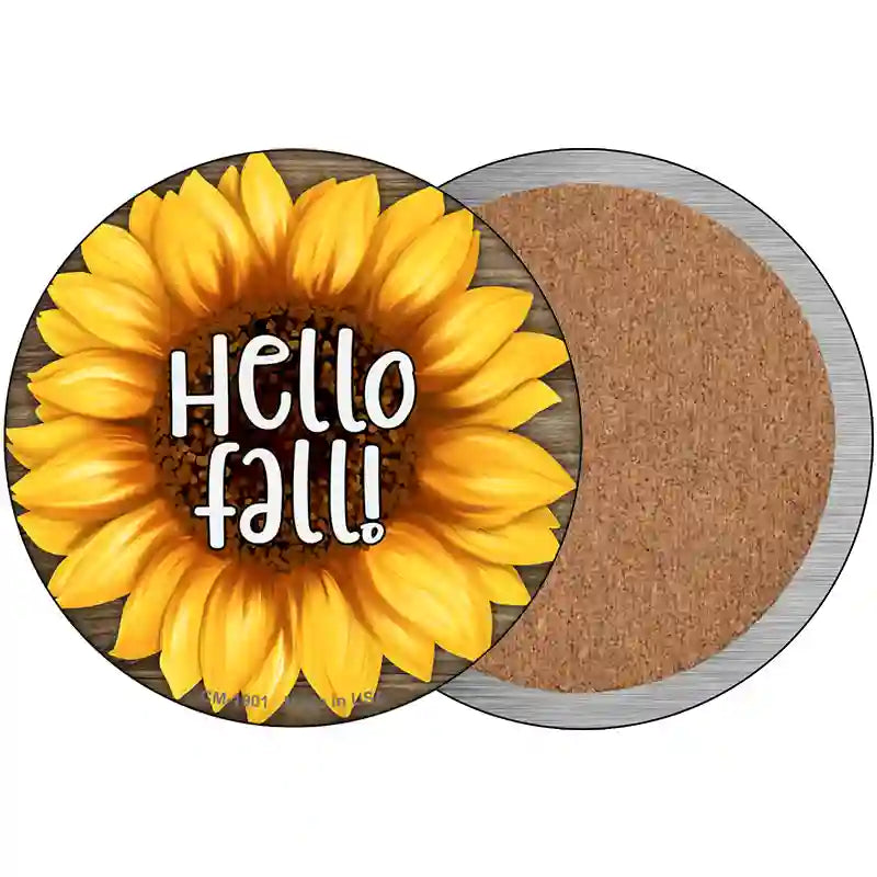 Hello Fall Sunflower Novelty Metal Circle Sign 3.5" (CC)