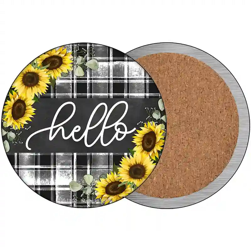 Hello Sunflowers Novelty Metal Circle Sign 3.5" (CC)