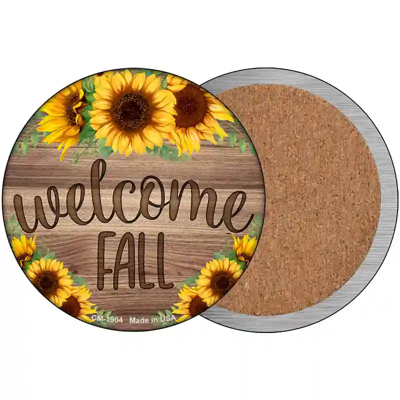 Welcome Fall Sunflowers Novelty Metal Circle Sign 3.5" (CC)