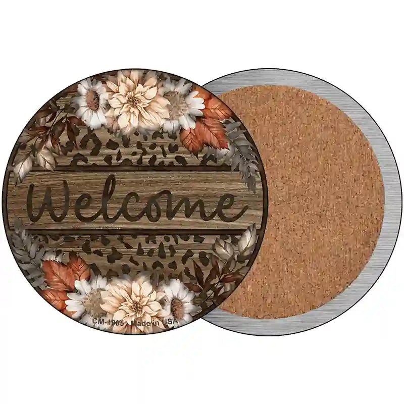 Welcome Flowers Animal Print Novelty Metal Circle Sign 3.5" (CC)