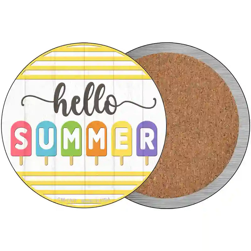 Hello Summer Popsicle Novelty Metal Circle Sign 3.5" (CC)