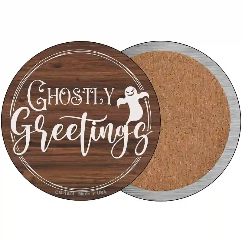 Ghostly Greetings Novelty Metal Circle Sign 3.5" (CC)