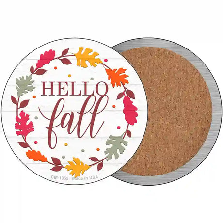 Hello Fall Leaves Novelty Metal Circle Sign 3.5" (CC)