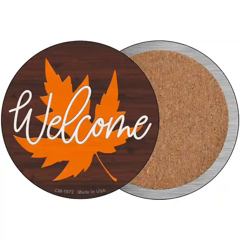 Welcome Leaf Novelty Metal Circle Sign 3.5" (CC)