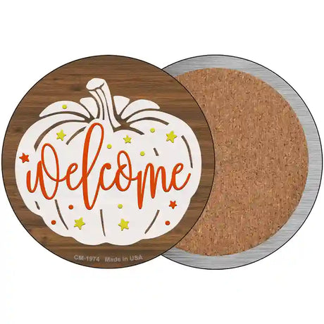 Pumpkin Welcome Novelty Metal Circle Sign 3.5" (CC)