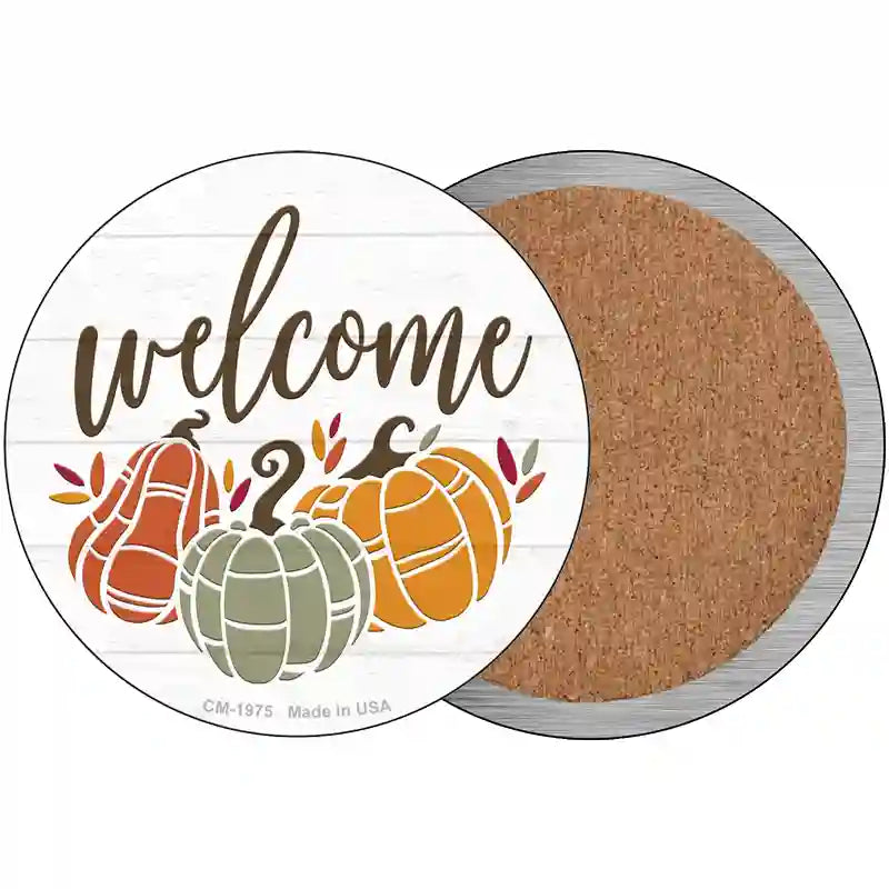 Fall Pumpkins Welcome Novelty Metal Circle Sign 3.5" (CC)