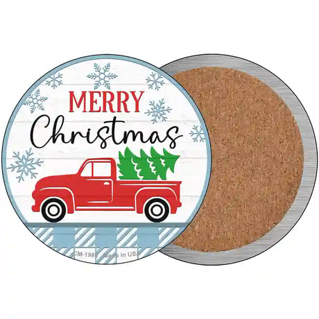 Merry Christmas Truck With Tree Novelty Metal Circle Sign 3.5" (CC)