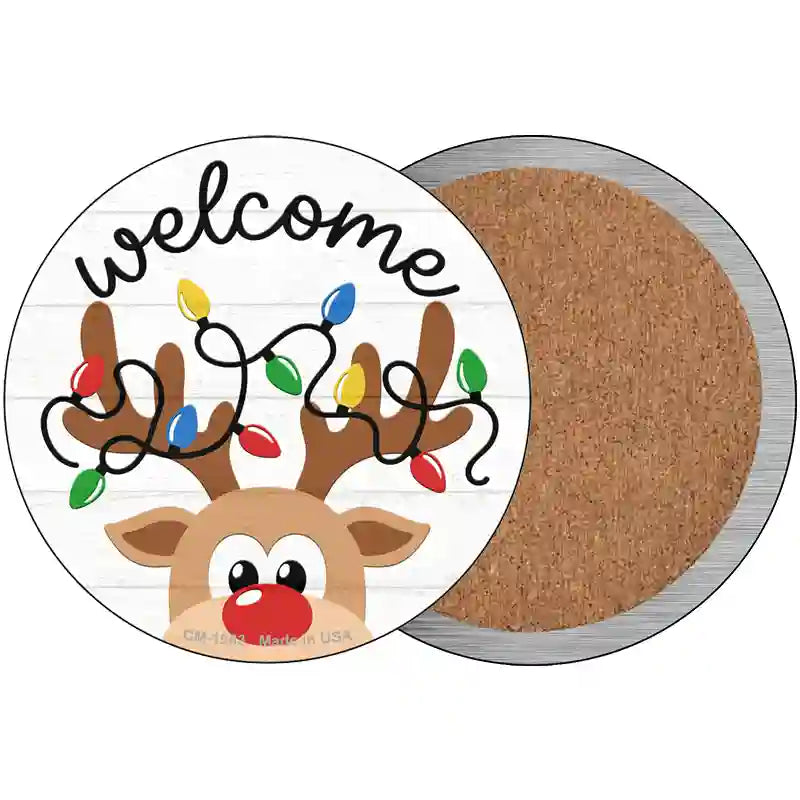 Welcome Reindeer Novelty Metal Circle Sign 3.5" (CC)