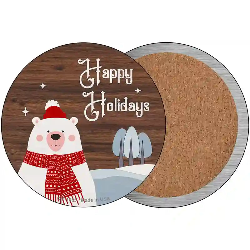 Happy Holidays Polar Bear Novelty Metal Circle Sign 3.5" (CC)