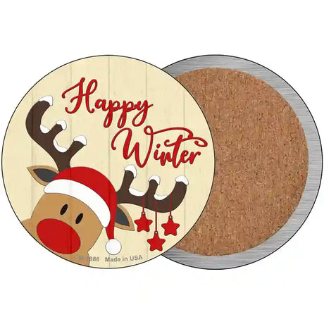 Happy Winter Reindeer Novelty Metal Circle Sign 3.5" (CC)