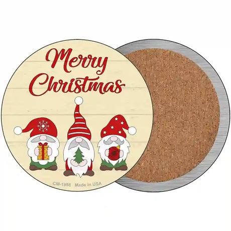 Merry Christmas Gnomes Tan Novelty Metal Circle Sign 3.5" (CC)