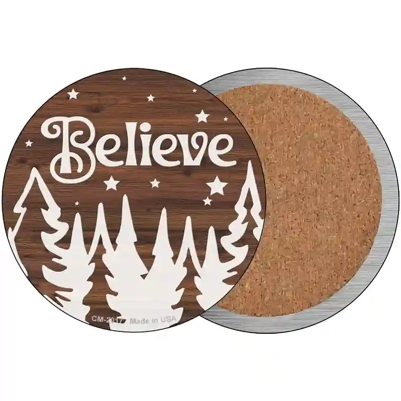 Believe Winter Silhouette Novelty Metal Circle Sign 3.5" (CC)