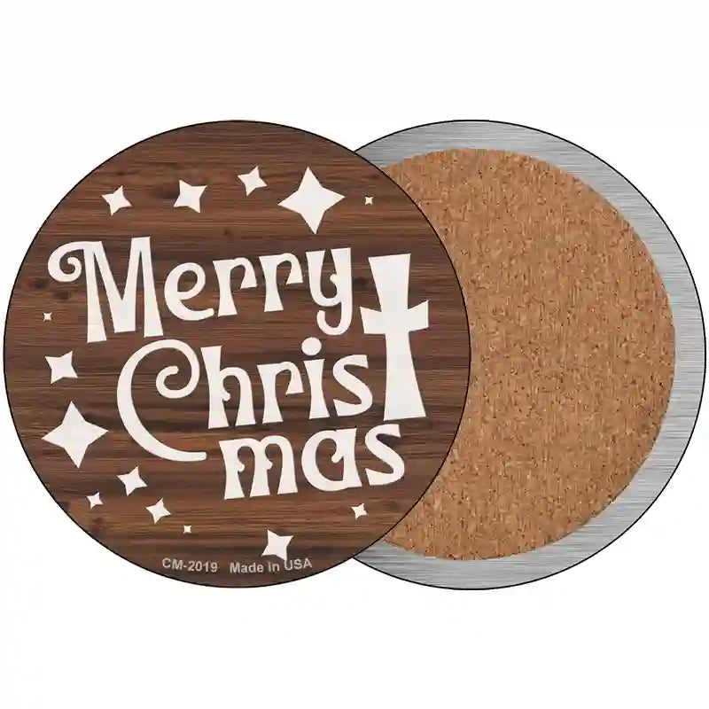 Merry Christmas with Cross Novelty Metal Circle Sign 3.5" (CC)