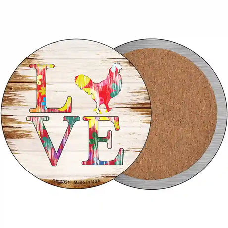 Love Colorful Chicken Novelty Metal Circle Sign 3.5" (CC)