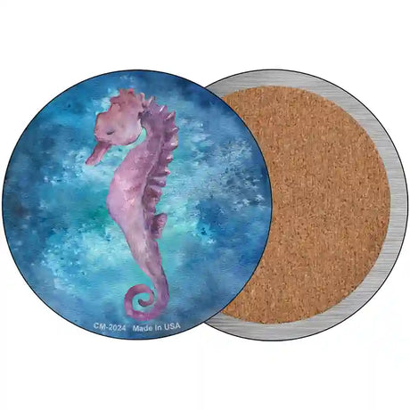 Seahorse Blue Novelty Metal Circle Sign 3.5" (CC)