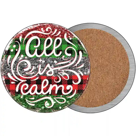 All Is Calm Christmas Novelty Metal Circle Sign 3.5" (CC)