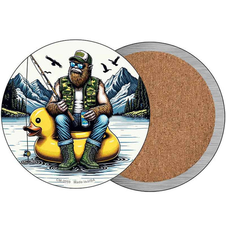 Bigfoot Fishing on Inflatable Duck Novelty Metal Circular Sign C-2059