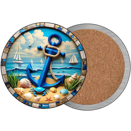 Blue Anchor and Crab Novelty Metal Circular Sign C-2071