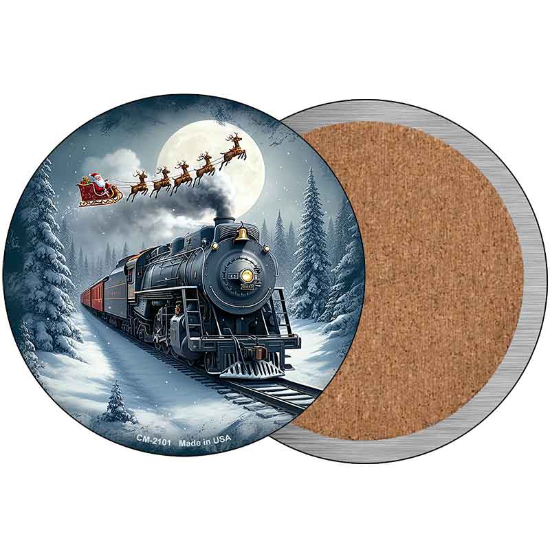 Santa Over the Polar Express Novelty Circle Coaster Set of 4 CC-2101