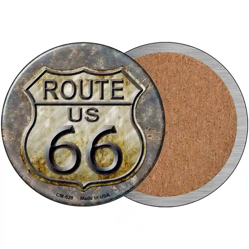 Rusty Route 66 Novelty Metal Circular Sign 3.5" (CC)