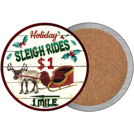 Sleigh Rides Novelty Metal Circular Sign 3.5" (CC)