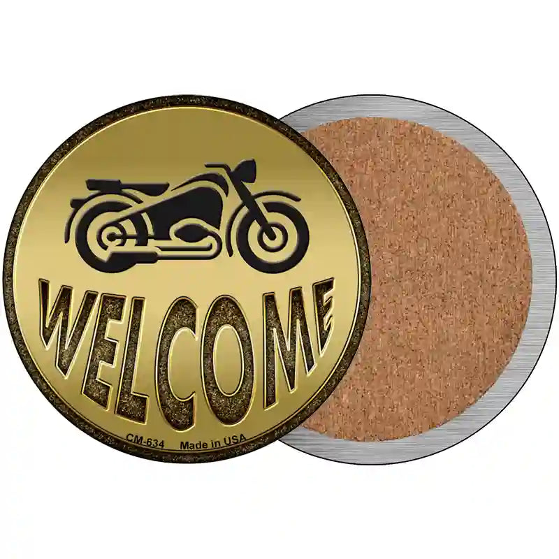 Welcome With Motorcycle Novelty Metal Circular Sign 3.5" (CC)