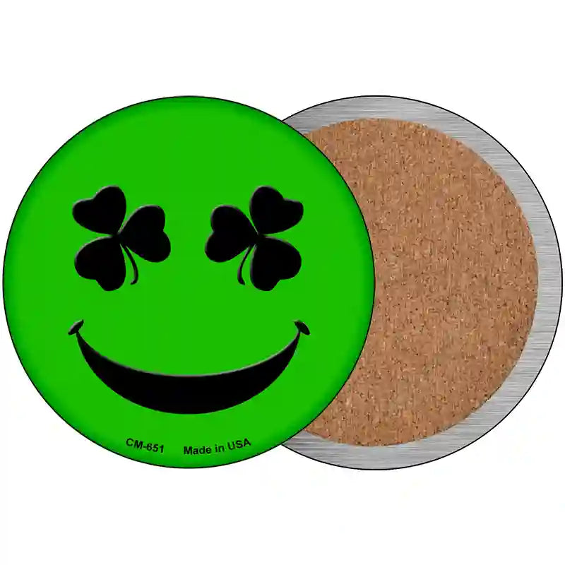 Shamrock Smiling Face Novelty Metal Circular Sign 3.5" (CC)