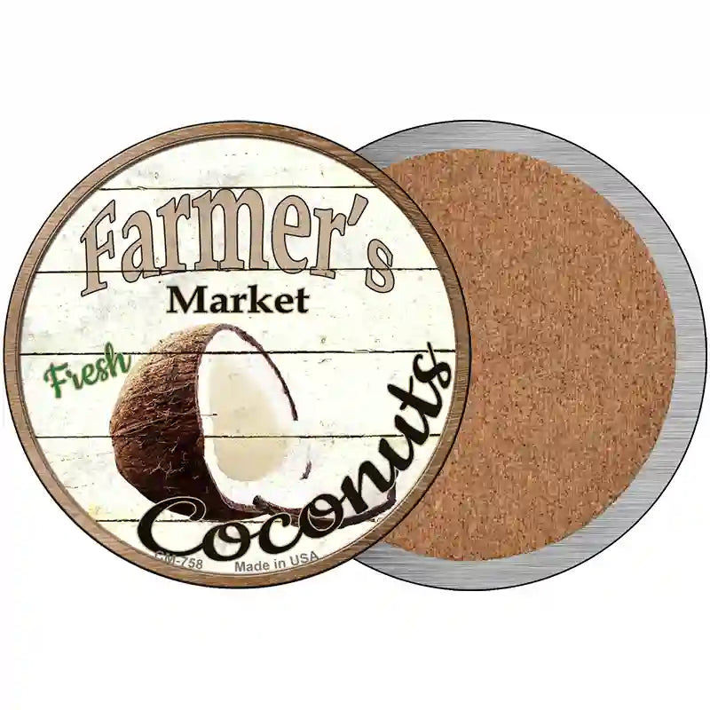 Farmers Market Coconut Novelty Metal Circular Sign 3.5" (CC)